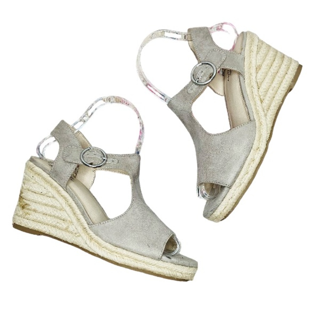 LifeStride • Tyra Taupe Grey Espadrille Wedge Sandal • 6.5